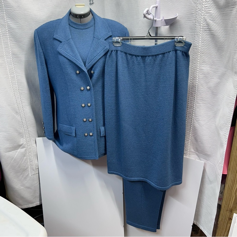Vintage Don Sayres for Wellmore 4 pc Blue Pantsuit‎ Jacket, top, skirt, slacks